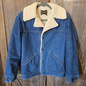Maverick Ranch Coat Jacket Men's Size Medium Denim Sherpa Lined Vintage USA Snap
